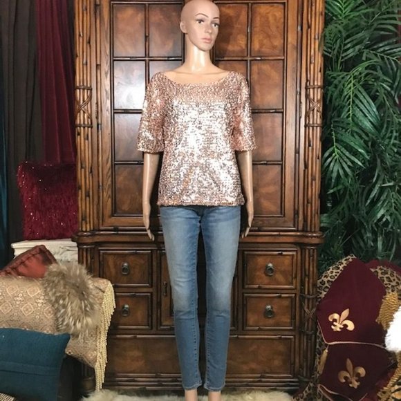 Rose Gold Sequin Bateau NeckTop - Picture 4 of 12